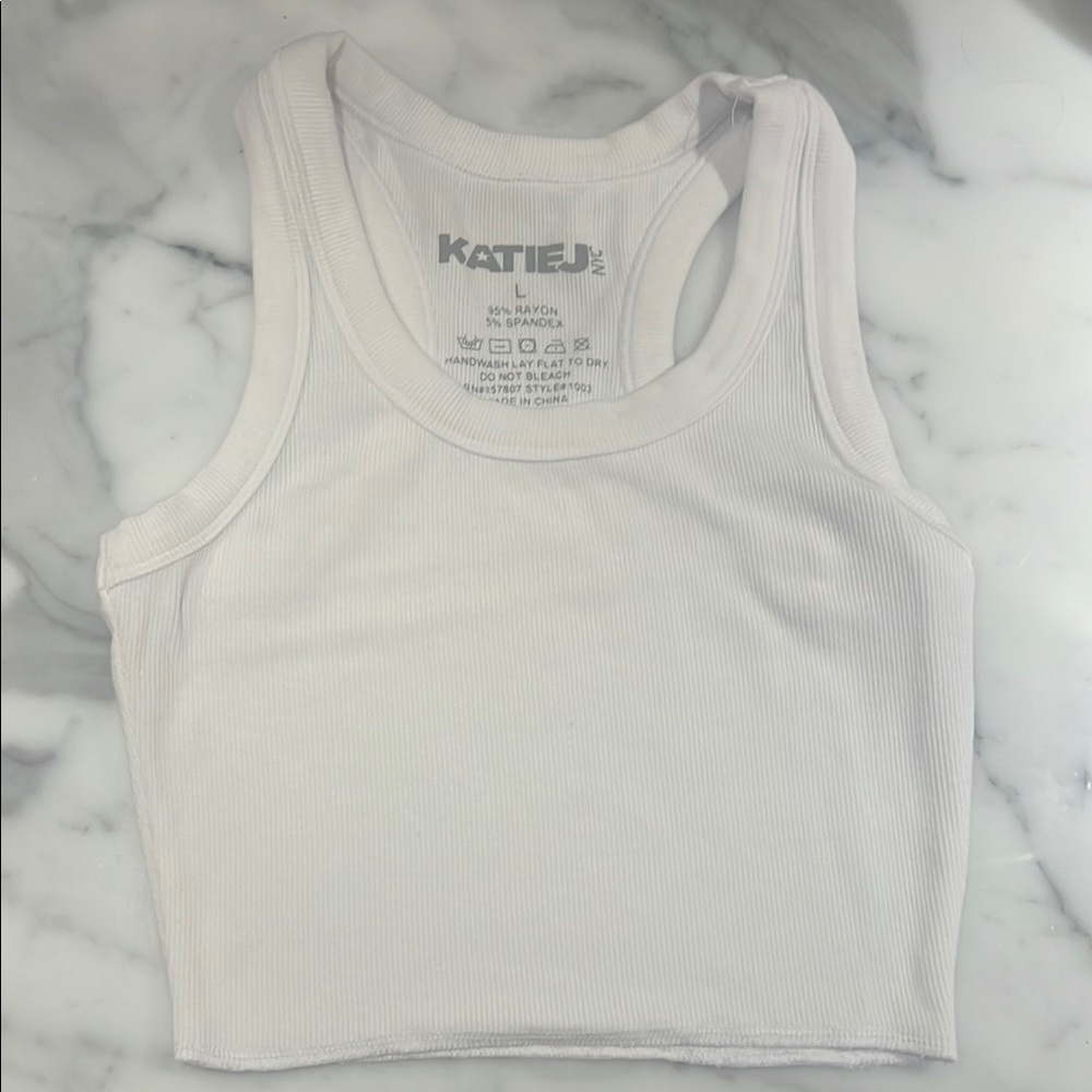 Katie J NYC White Ribbed Tank Top